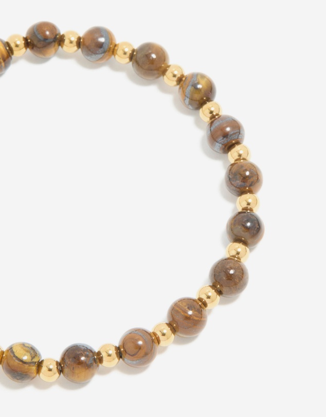 Lovisa - Waterproof Gold Plated Stainless Steel Tiger's Eye Semi Precious Stone Beaded Stretch Bracelet
