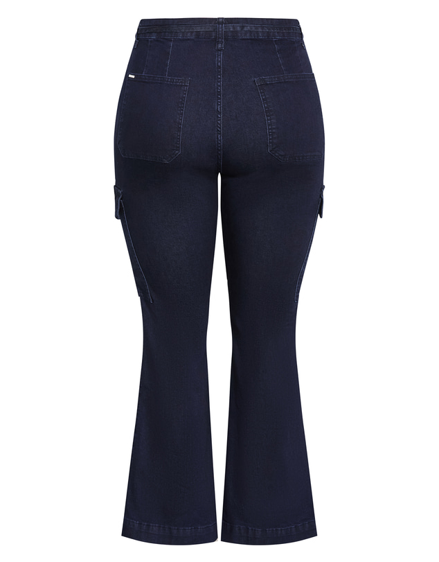 City Chic - Plus size Harley Fit Cargo Flare Leg Jean - dark wash