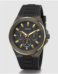 GUESS - Multifunction Gold-Tone 46mm Black Dial and Silicone Strap Men's Watch