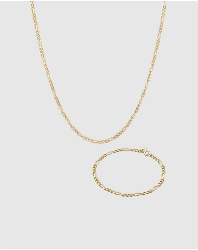 Kuzzoi - ICONIC EXCLUSIVE - Jewelry Set Men Figaro Chain in 925 Sterling Silver Gold Plated