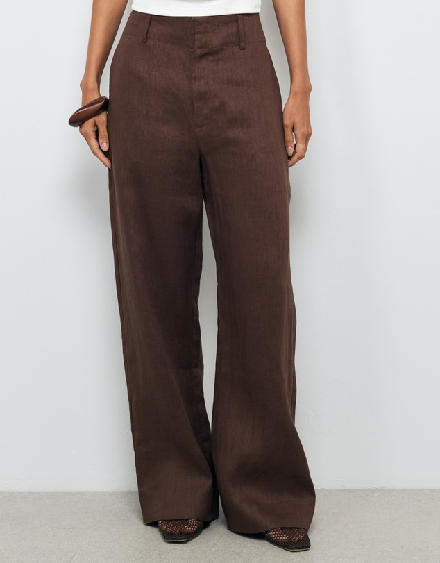 AERE - Linen Wide Leg Pants With Deep Waist Band