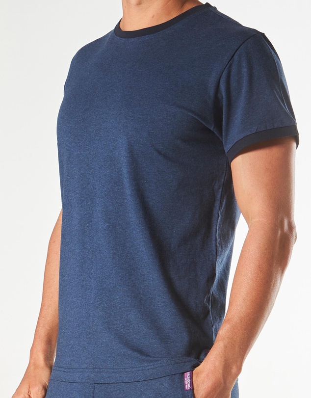 Mitch Dowd - Short Sleeve Contrast Cotton Sleep Tee - Denim Marle