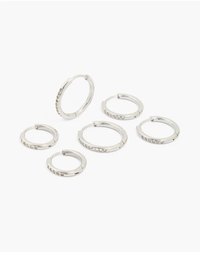 Lovisa - Waterproof Stainless Steel Cubic Zirconia Clicker Hoop Earring Pack