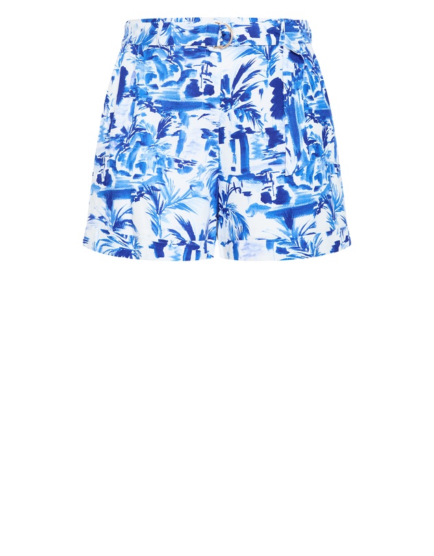 City Chic - Plus size Palm Print Short - blue