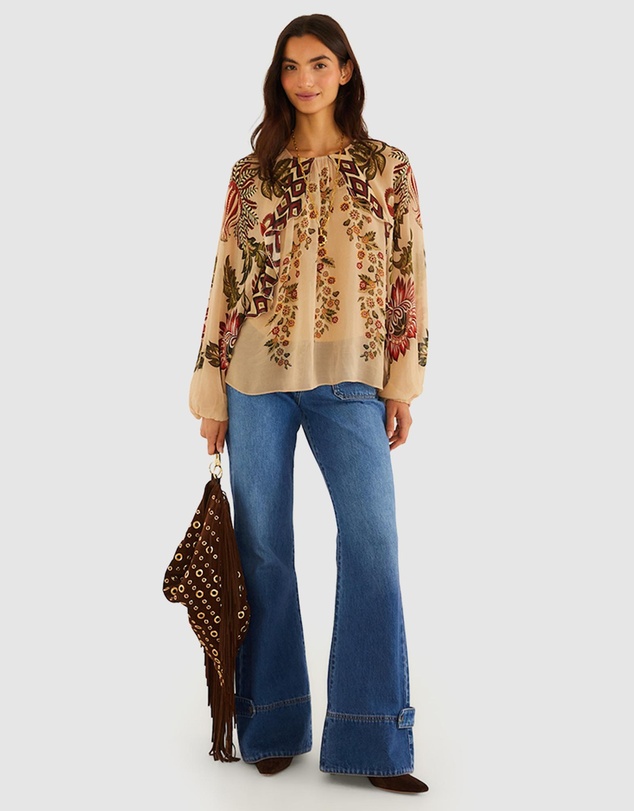 Farm Rio - Ligia Floral Cascade Long Sleeve Blouse