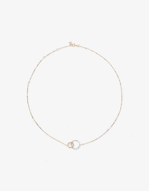 Michael Hill - Two-Tone Double Circle Link Hammered Finish Necklace in 10kt White & Yellow Gold