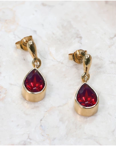 Elli Jewelry - Earrings Ear Hanger Drop Elegant with Garnet in 925 Sterling Silver gold plated