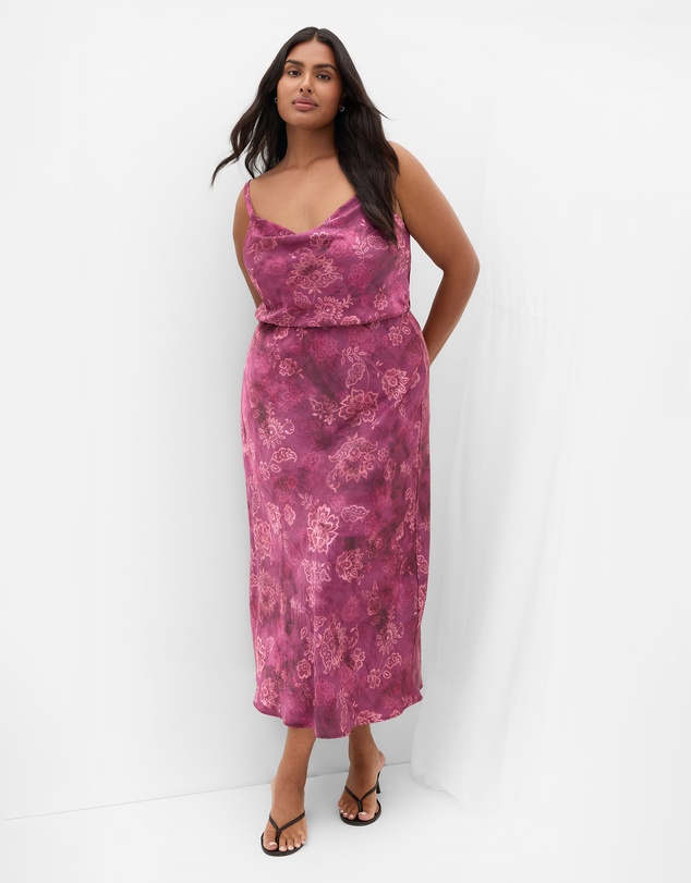 City Chic - Satin Cowl Lace Print Cami
