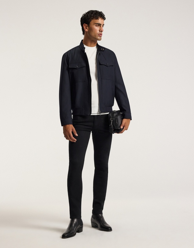 Calibre - Stand Collar Wool Bomber Jacket Navy