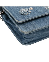 Pre-Loved by Azura Reborn - Pre-Loved Quilted Denim Camellia Wallet On Chain Denim