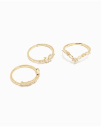 Lovisa - Gold Plated Cubic Zirconia Butterfly & Pointed Rings 3-Pack