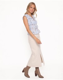 Petal & Pup - Dana Denim Midi Skirt - Bone