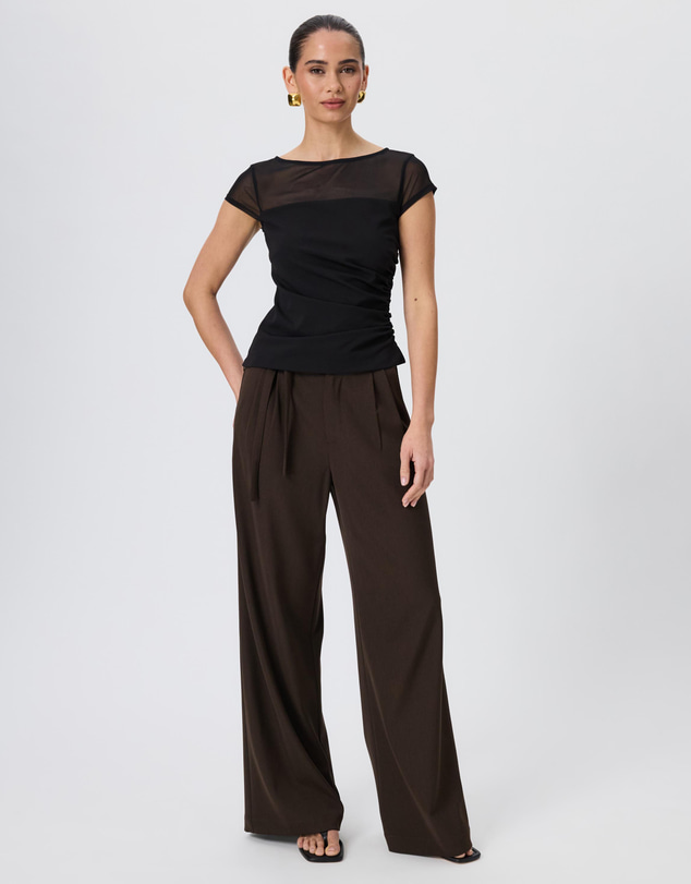 Tussah - Amelia Sheer Panel Gathered Cap Sleeve Top