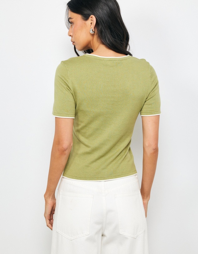AERE - Ayla Contrast Organic Cotton Knit Top