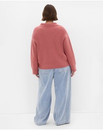 City Chic - Plus size Star Alley Collared Jumper - rose