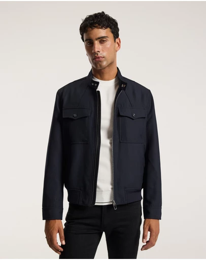 Calibre - Stand Collar Wool Bomber Jacket Navy
