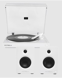Victrola - Victrola Automatic Turntable + Victrola Tempo Bookshelf Speakers Bundle - White