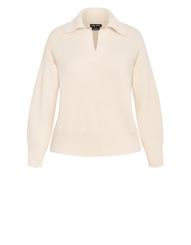 City Chic - Plus size Star Alley Collared Jumper - milk
