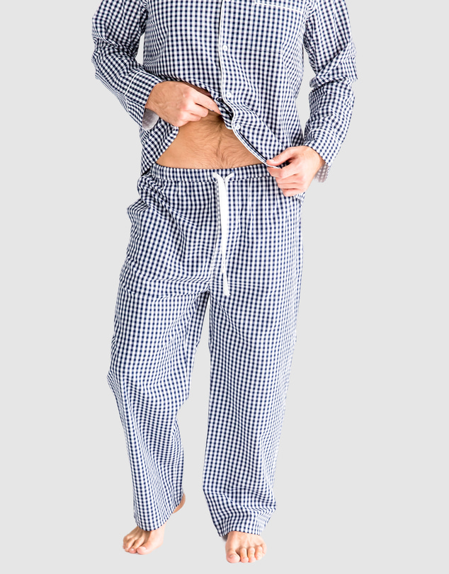 Sant And Abel - Men's Hepburn Gingham Navy Long PJ Set