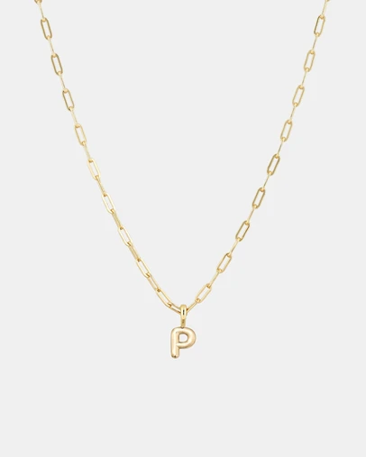 Luna Rae - Gold Vermeil - Paperclip Bubble Letter P Necklace
