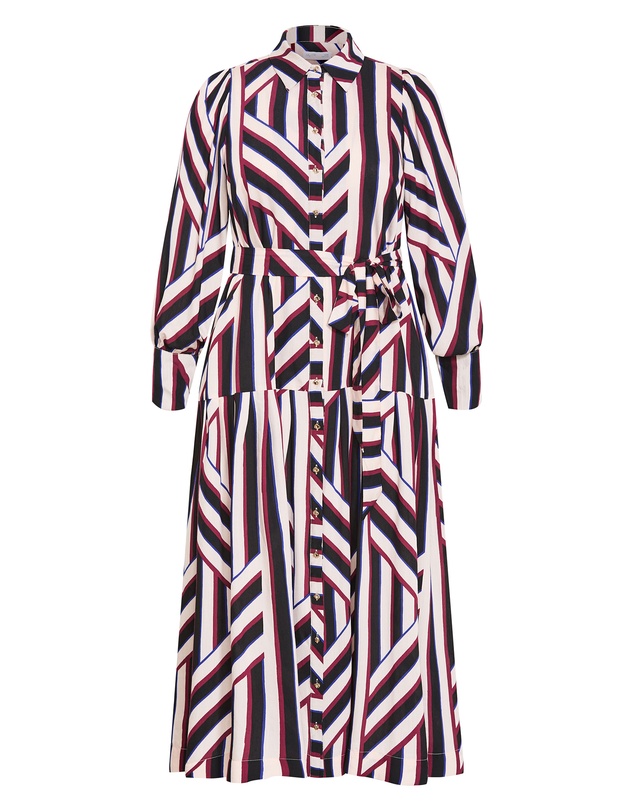 City Chic - Plus size Timeless Stripe Long Sleeve Maxi Dress - bone