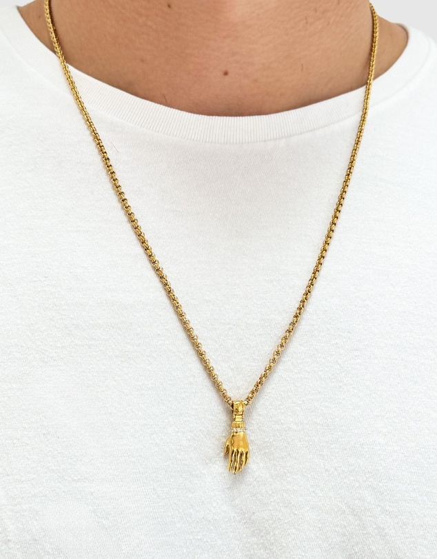 Nialaya Jewellery - Men's Hand Pendant with a Small Turquoise Gemstone in Gold