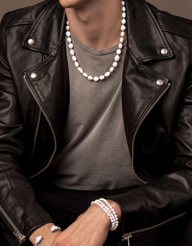 Nialaya Jewellery - Men's Beaded Choker with Baroque Pearls