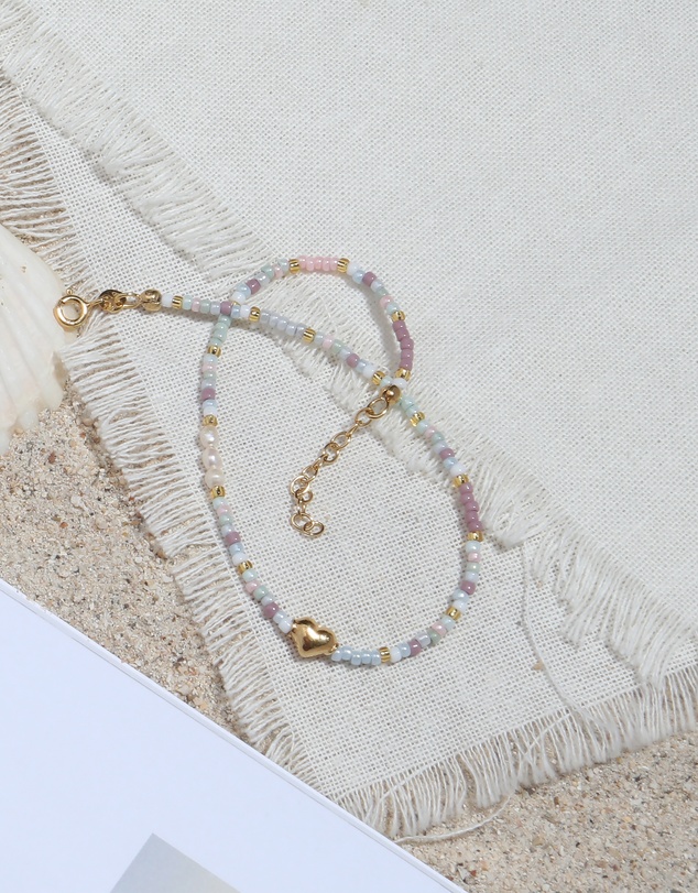 Elli Jewelry - Anklet Heart Glass Beads Summer Style in 925 Sterling Silver Gold Plated