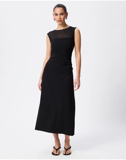 Tussah - Amelia Sheer Panel Gathered Waist Midi Dress