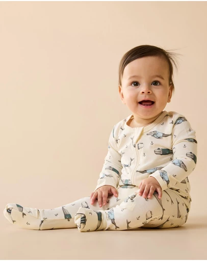 Wilson & Frenchy - Woolly Whales Organic Zipsuit With Feet - Babies
