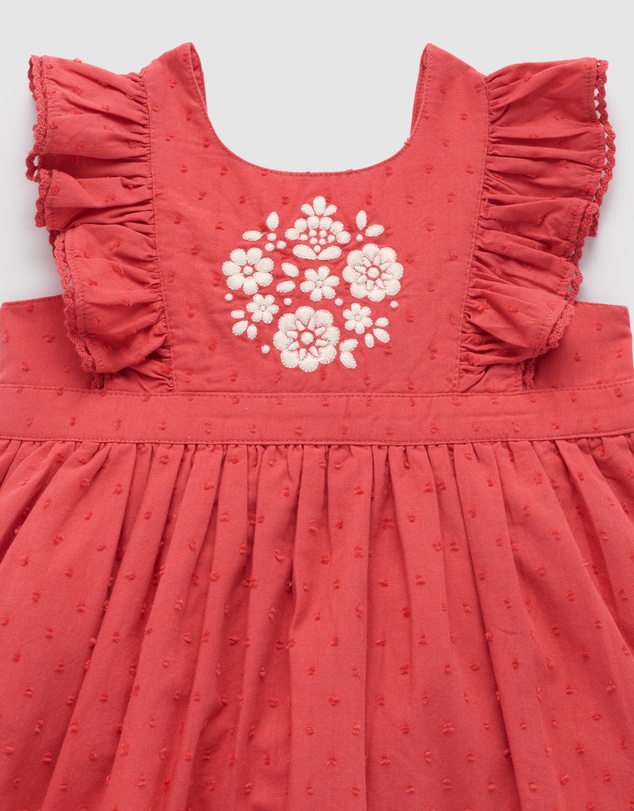 Purebaby - Red Embroidered Dress -Kids-Babies