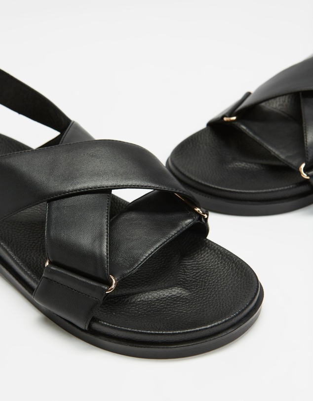 AERE - Crossover Leather Footbed Sandals