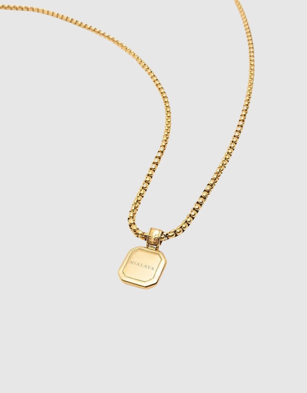 Nialaya Jewellery - Men's Gold Necklace with Square Blue Lapis Pendant