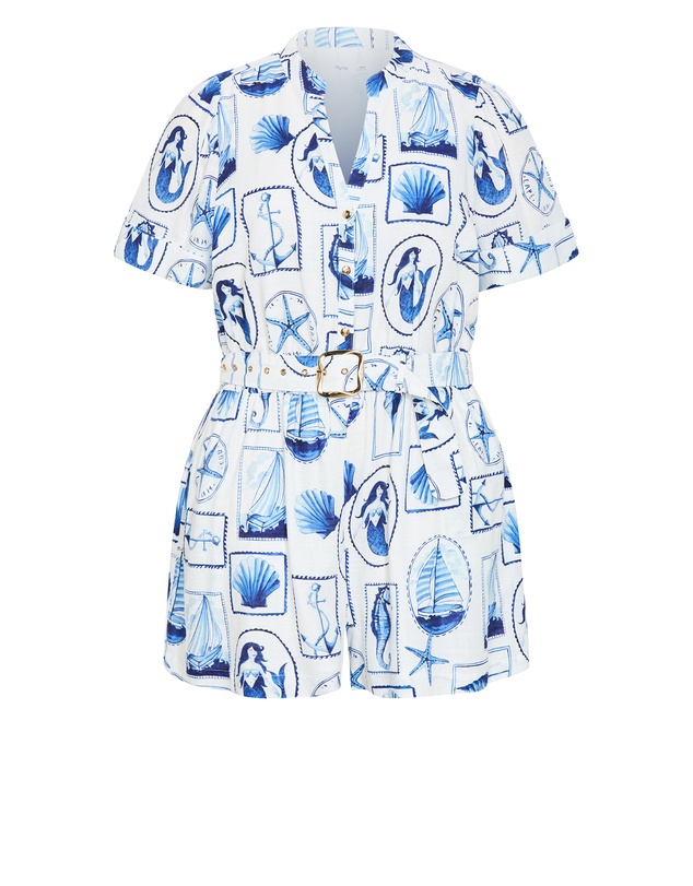 City Chic - Elise Amalfi Print Playsuit