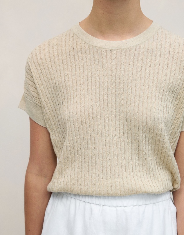 Trenery - Linen Cotton Cable Knit T-shirt in Flax