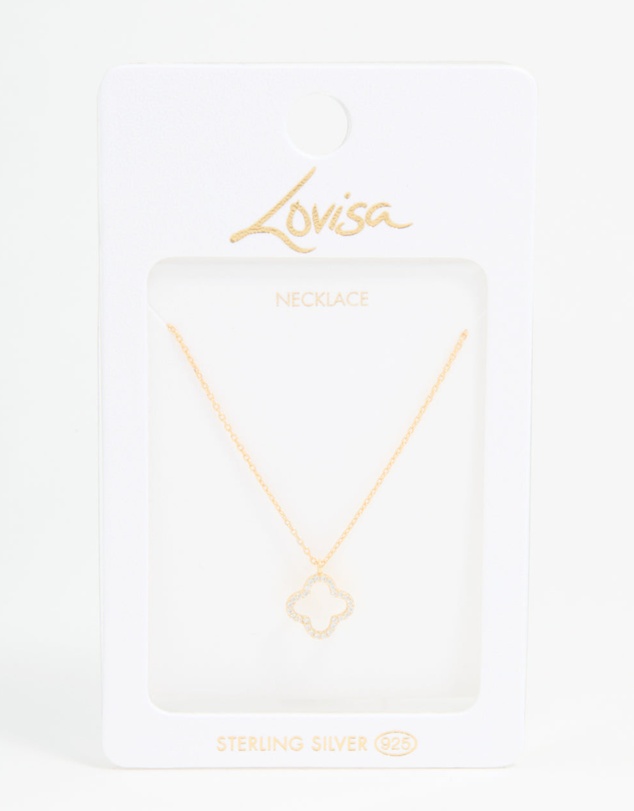 Lovisa - Gold Plated Sterling Silver Cubic Zirconia Flower Pendant Necklace