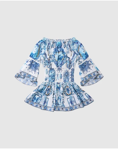 Camilla - Off Shoulder Shirred Waist Mini Dress - Kids