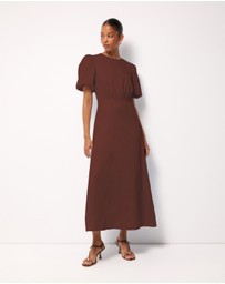 AERE - Elowen Linen Puff Sleeve Midi Dress