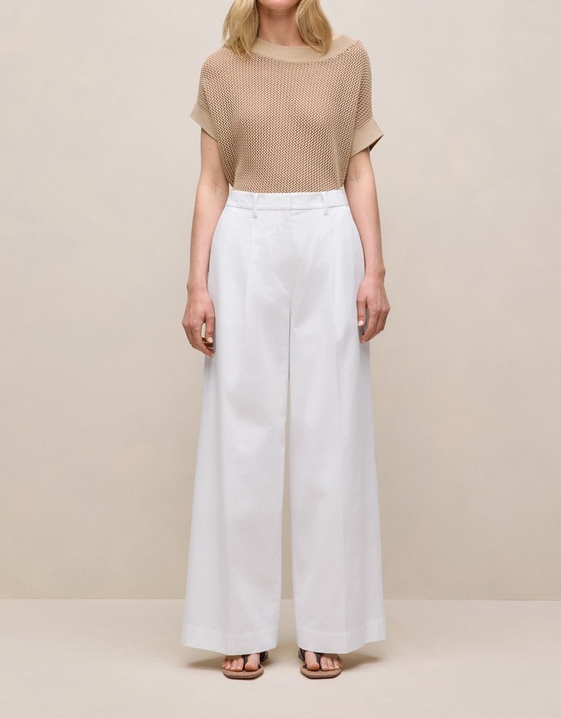 Trenery - Cotton Blend Tailored Wide Leg Pant in White