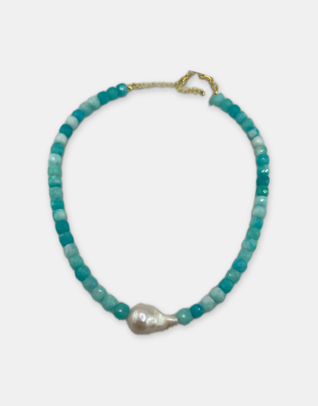 Izoa - Marguerite Baroque Pearl Gemstone Necklace Turquoise Amazonite