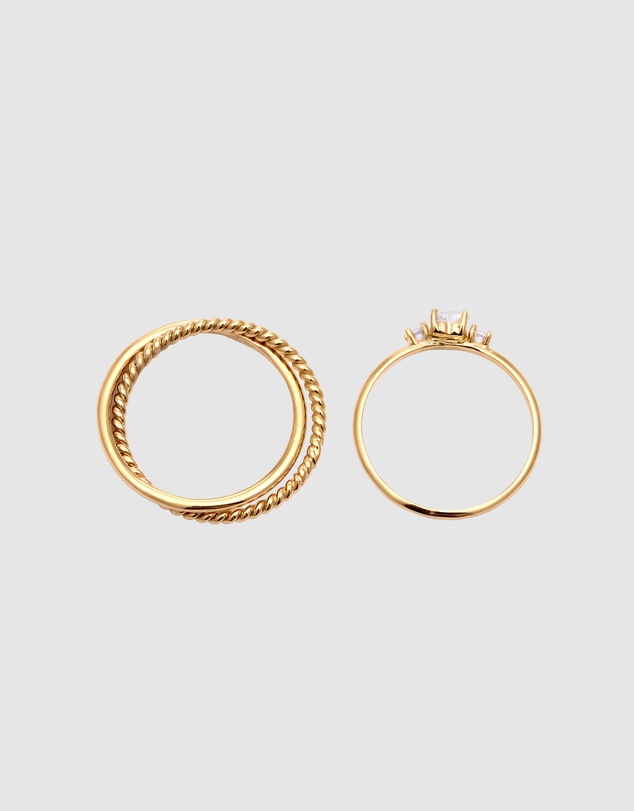 Elli Jewelry - Ring Set Crystal Heart 925 Sterling Silver Gold-Plated