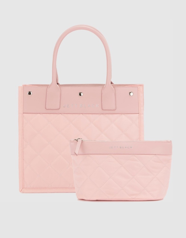 JETT BLACK - Rose Quartz Quilted Tote Pouch Set