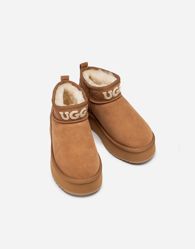 Ozwear Connection Uggs - Ugg Classic Platform Knit Logo Matelassé Ultra Mini Boot