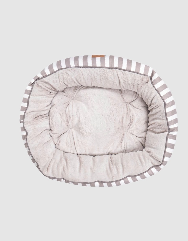 Mog & Bone - 4 Seasons Reversible Circular Dog Bed - Latte Hamptons Stripe Print