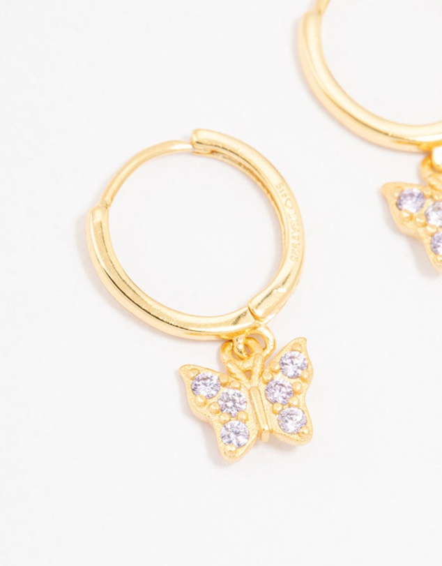 Lovisa - Gold Plated Sterling Silver Cubic Zirconia Butterfly Earrings