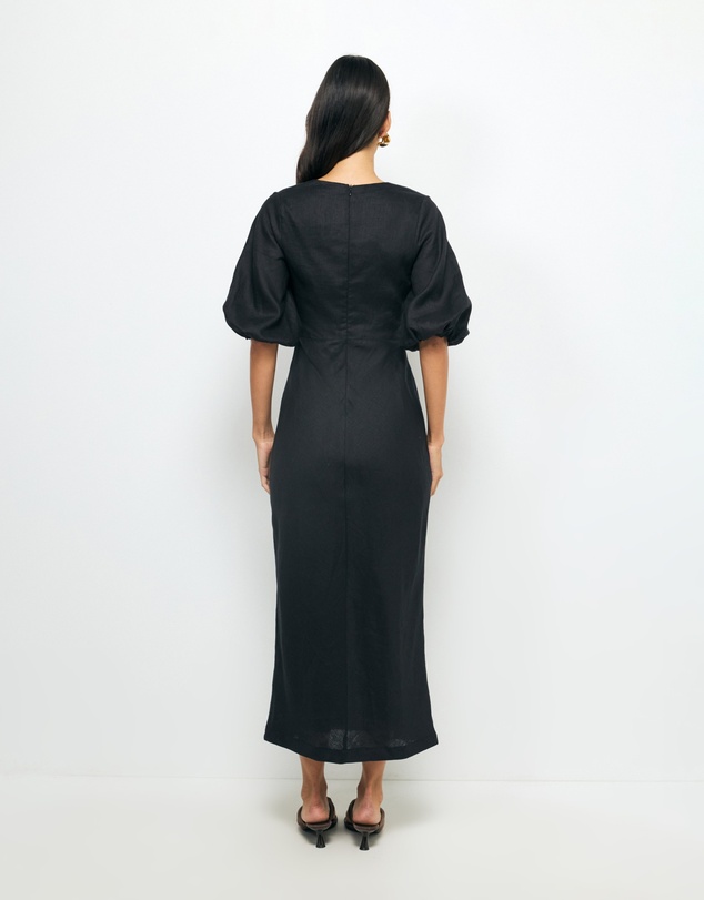 Revibe - Repaired AERE Idalia Twist Front Linen Midi Dress - AU 8