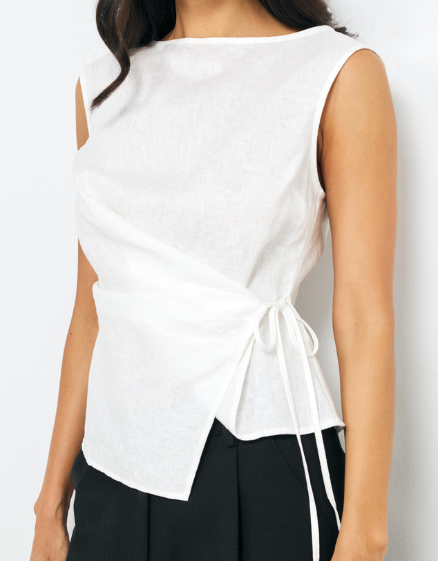 AERE - Wrap Front Boat Neck Top