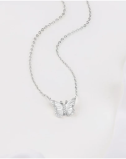 Wanderlust + Co - Butterfly Pearl & Silver Necklace