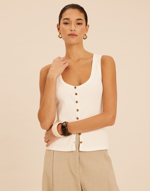 AERE - Ava Button Front Tank Top