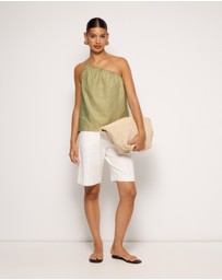 AERE - Linen Gathered One Shoulder Top